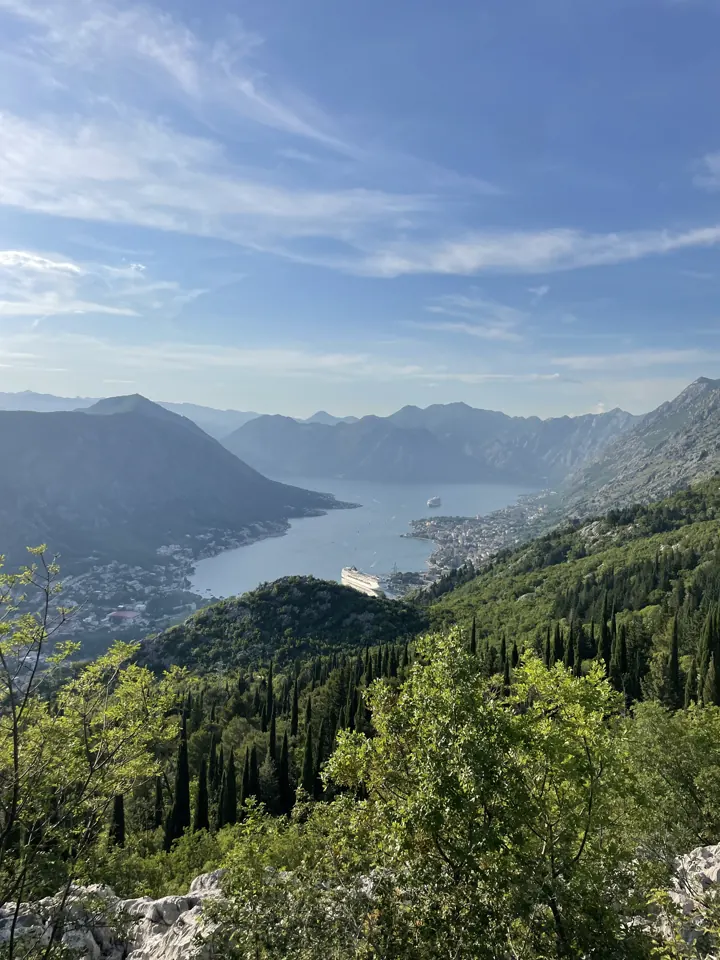 The Bay of Kotor seen from high above on the road toward Lovćen