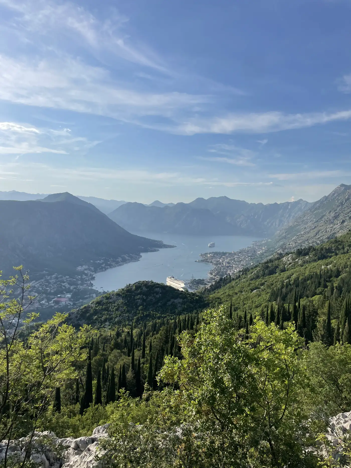 The Bay of Kotor seen from high above on the road toward Lovćen