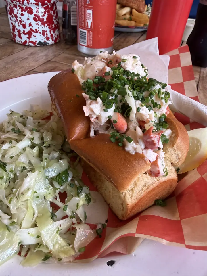 A lobster roll with fries in Provincetown
