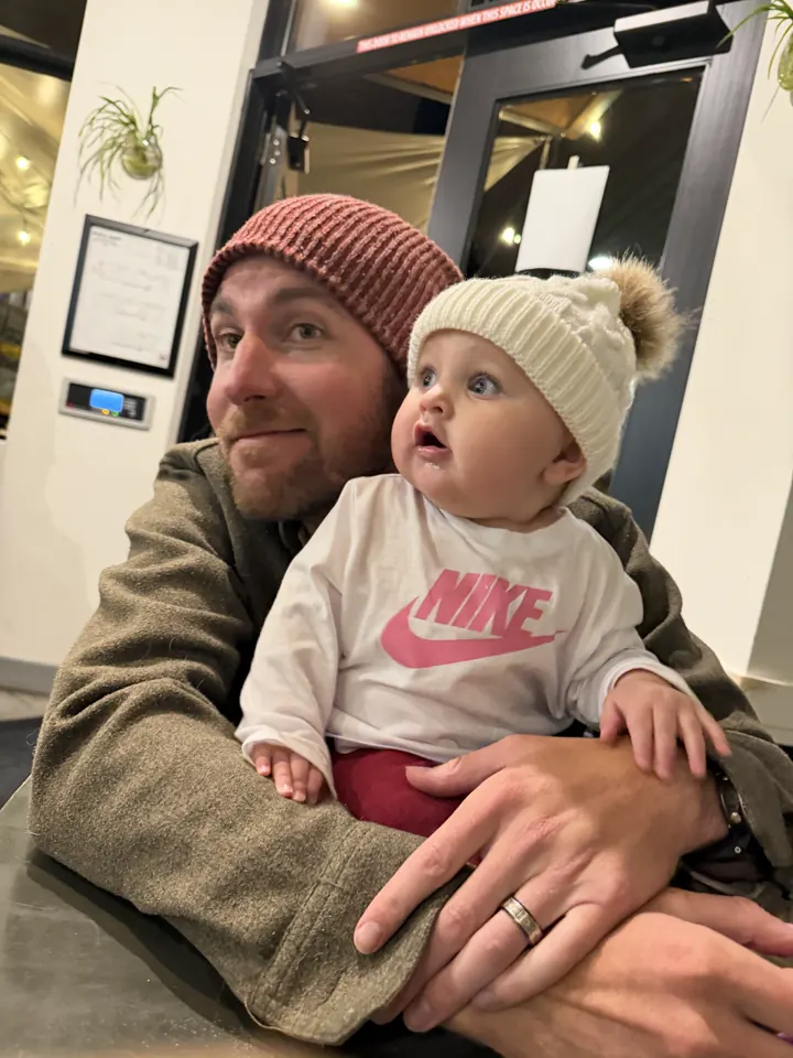 Colin and Andi in matching beanies