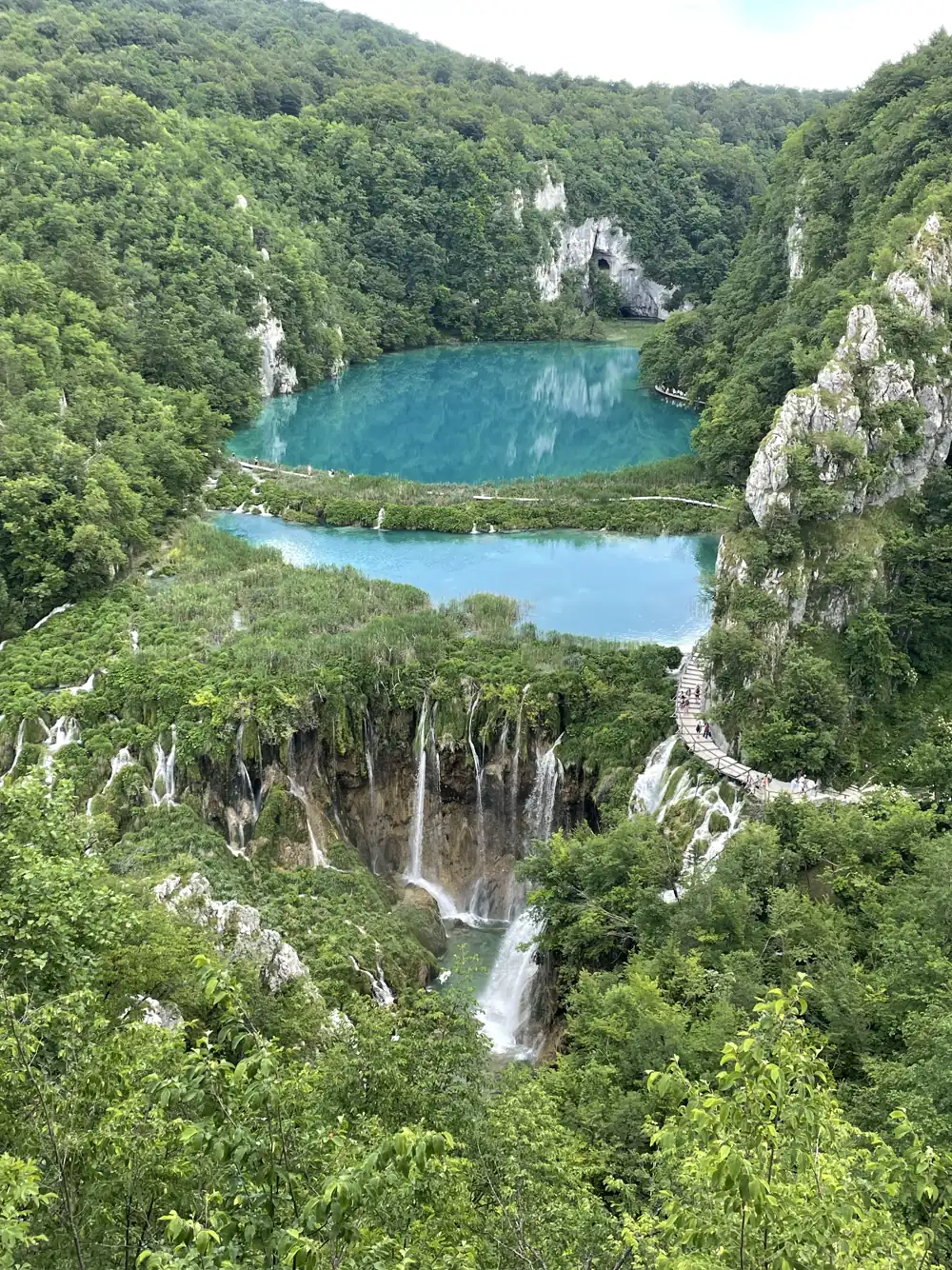 The lakes and waterfalls of Plitvice from the overlook