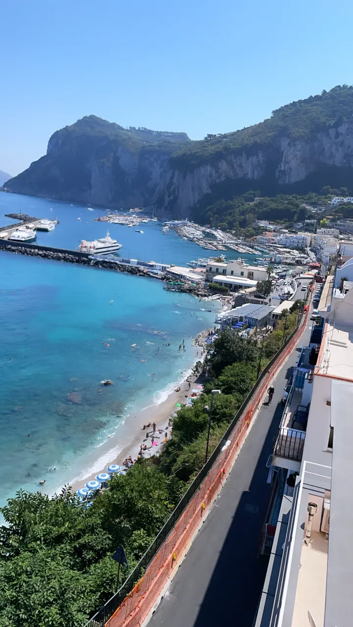 Looking down on Capri's Marina Grande and the turquoise coastline